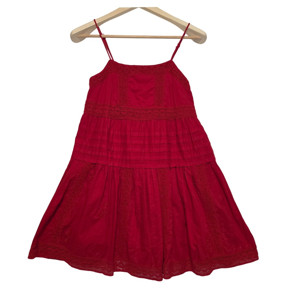Rebellion Again Crochet Lace Floral Embroidered Tiered Red Mini Dress Medium